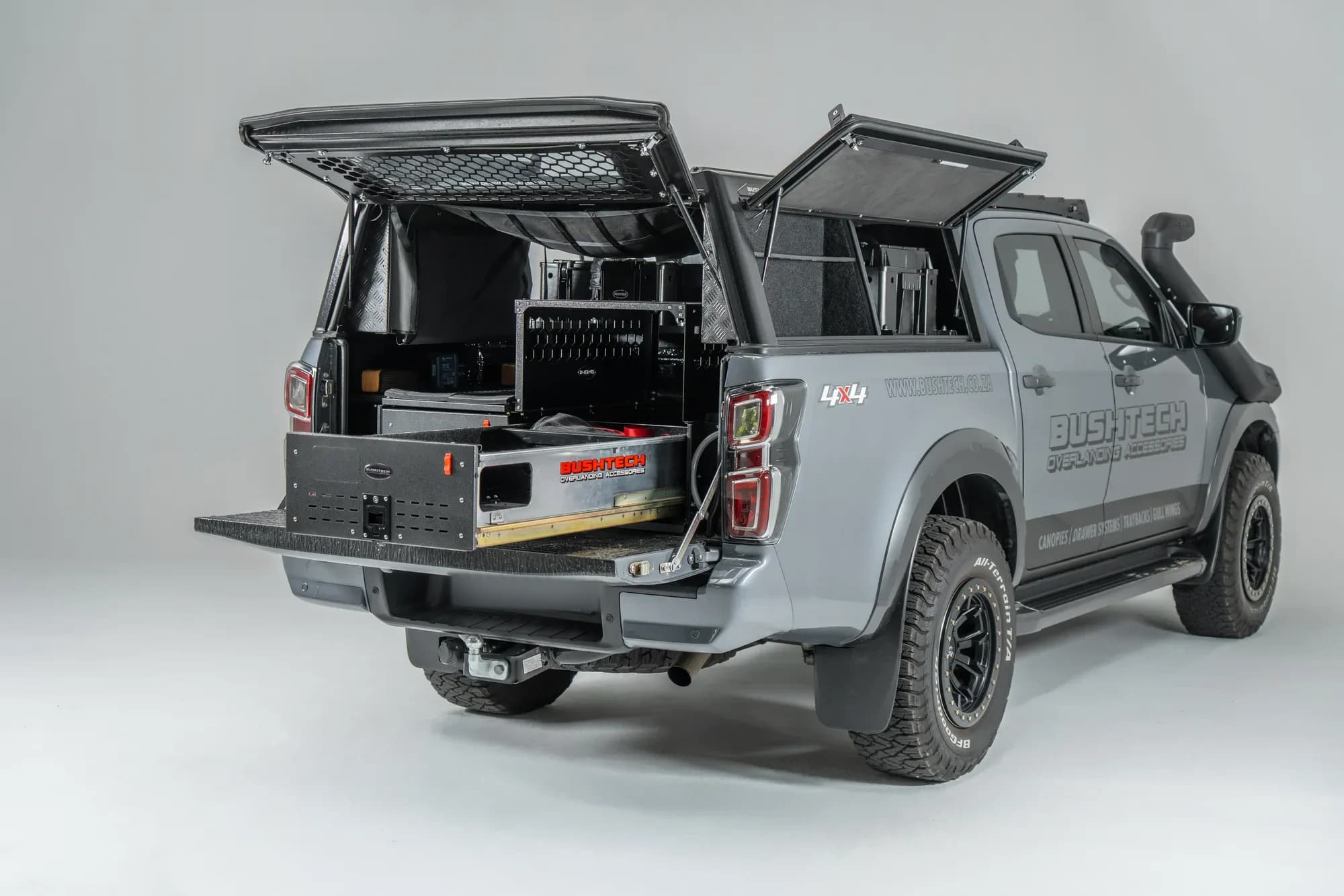 Bushtech canopy on an Isuzu D-Max, doors open
