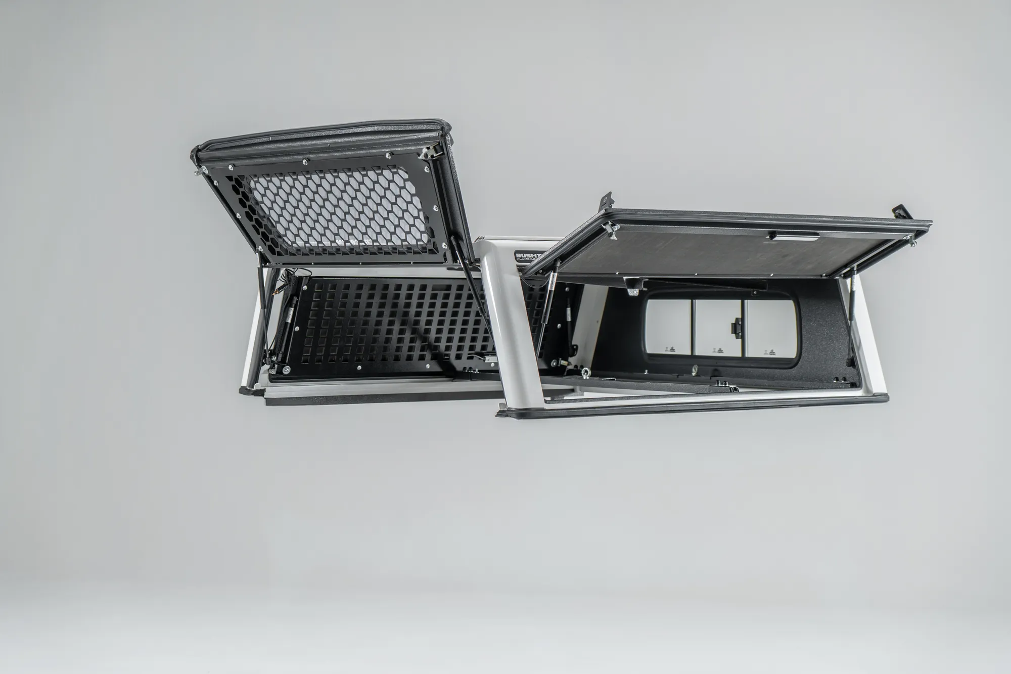 A Bushtech canopy off the vehicle, doors open